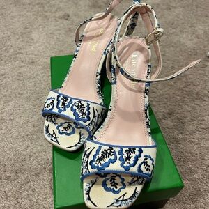 Kate Spade Floral Blue and White Heels
